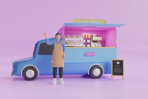 3D Illustration of Food Truck for Modern Design Projects
