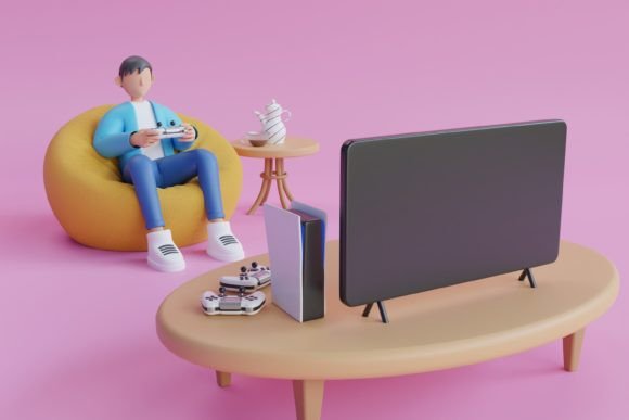 3D Man Playing Game in Sofa: A Versatile Design for Digital Projects
