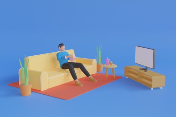 3D Man Watching a Movie with Popcorn: A Versatile Design for Modern Digital Needs