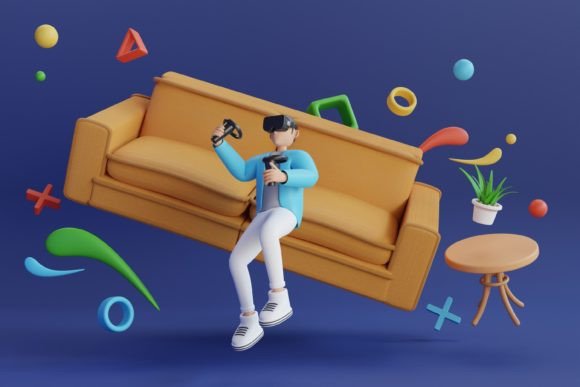 3D Man Wearing Virtual Reality Game