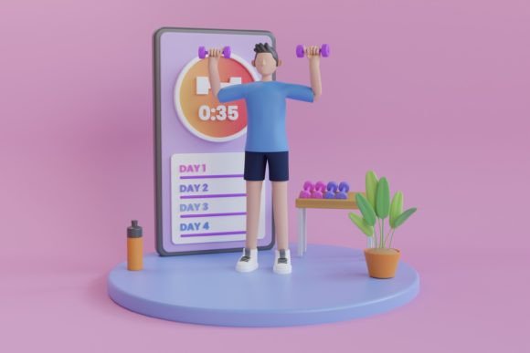 3D Workout Mobile App Illustration: Boost Your Design Projects