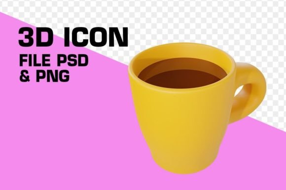 3D Yellow Mug Icon for Modern Design Projects