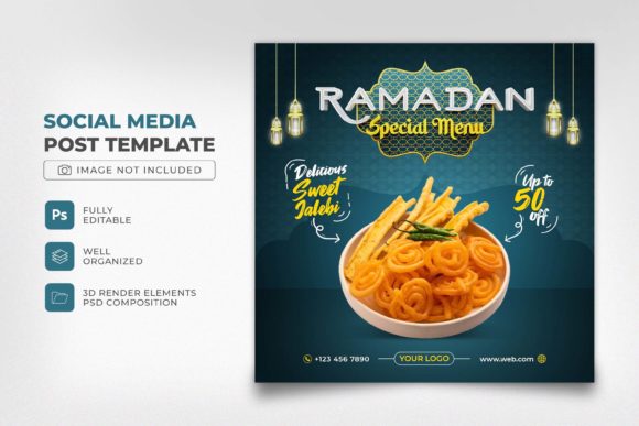 Creating Eye-Catching Ramadan Jalebi Social Media Post Designs with 3D Templates