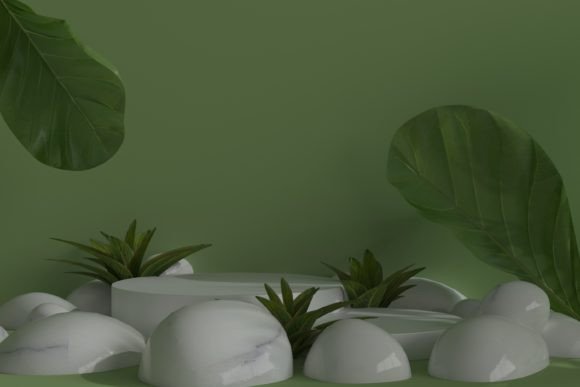 White Podium with Green Tropical Plants: A Versatile Stage Design for Product Photography